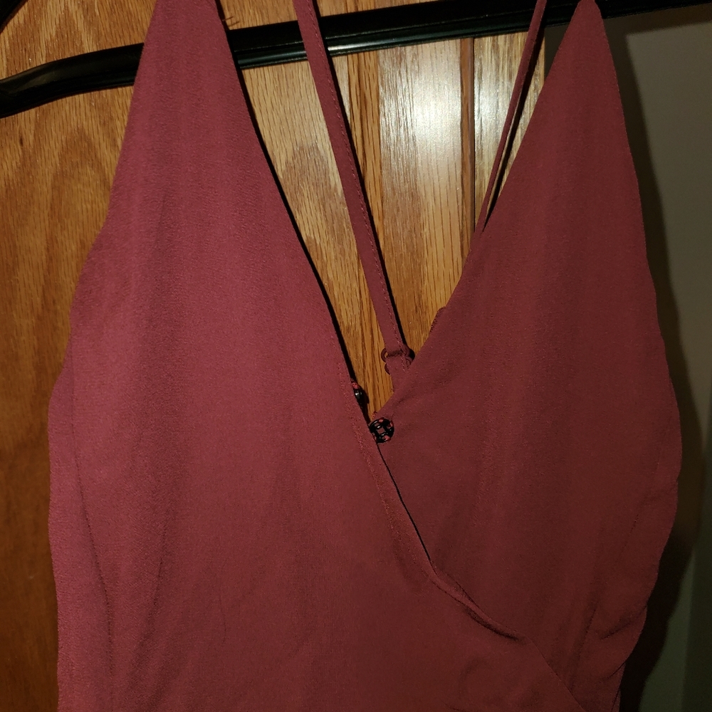 SHEIN -Lace Up Back Ruffled Wine Colored Hem Dress